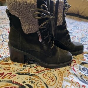 Marc Fisher Black Lace Up Boots with Shearling